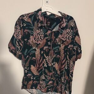Floral Button Down Shirt in Black and Pink